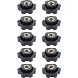 M6 Star Knob Clamping Handle Nut,10Pcs Thru Hole Star Knobs Nuts Screw Knurled Clamping Nut Knob Black Plastic Handle Clamping Knobs