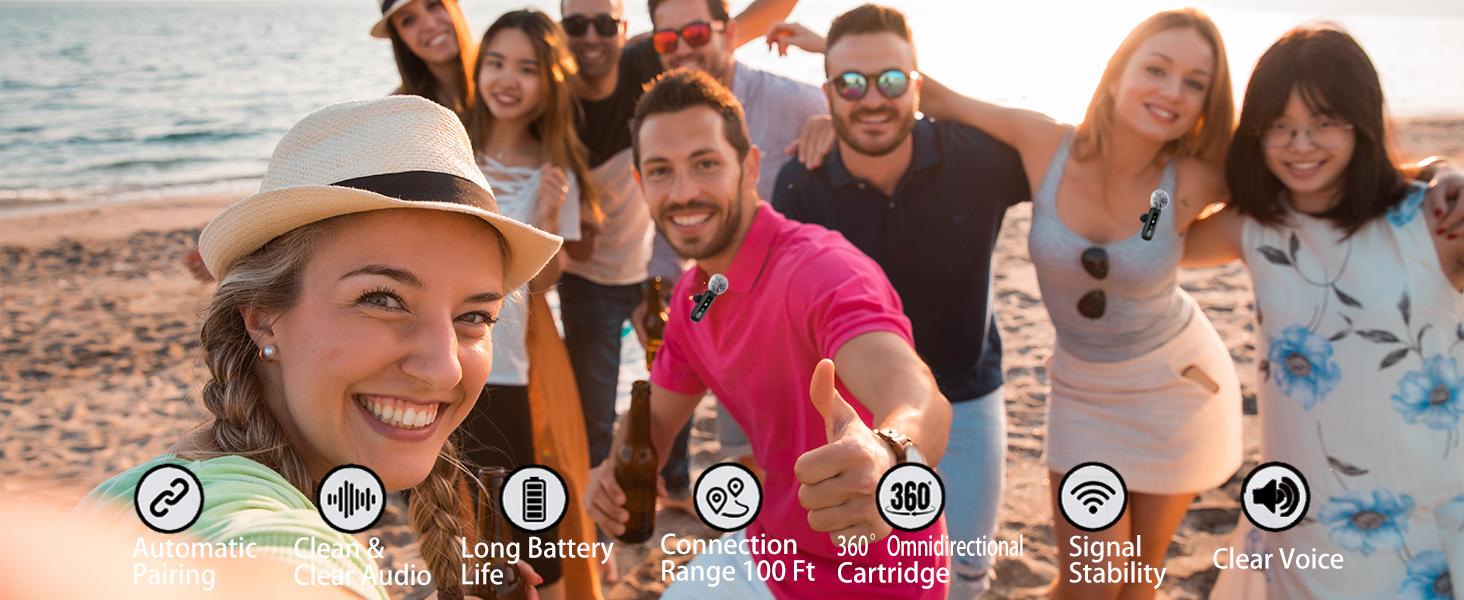 Wireless Lavalier Microphone for iPhone Android Plug-Play,2 Pack Mini Microphone Professional Noise Reduction Recording Clip Mic for Creator Interview YouTube Interview Vlog Creator
