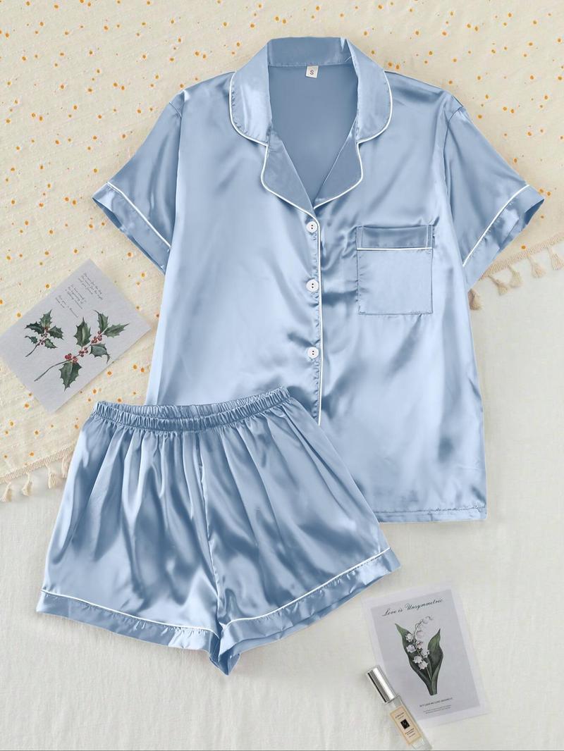 【Valentine's Day】Women's Two-piece Shirt & Shorts Satin Pajamas Set, Ladies Summer Sleepwear 【Valentine's Day】Women's Two-piece Shirt & Shorts Satin Pajamas Set, Ladies Summer Sleepwear