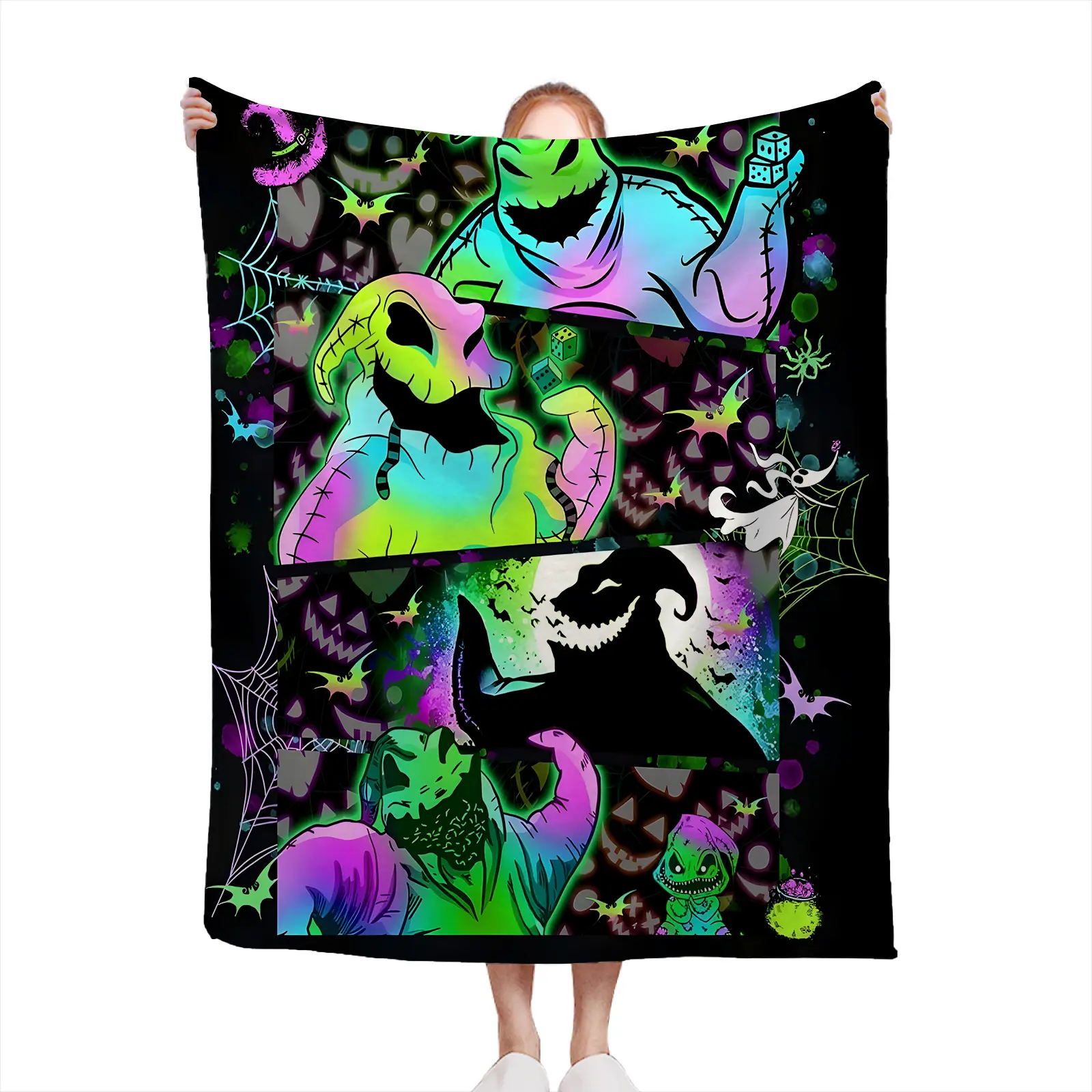 Soft Cozy Throw Blanket Polyester Neon Halloween Oogie Boogie Print Digital For Home Decor Fall Winter Gift For Fans2607230448
