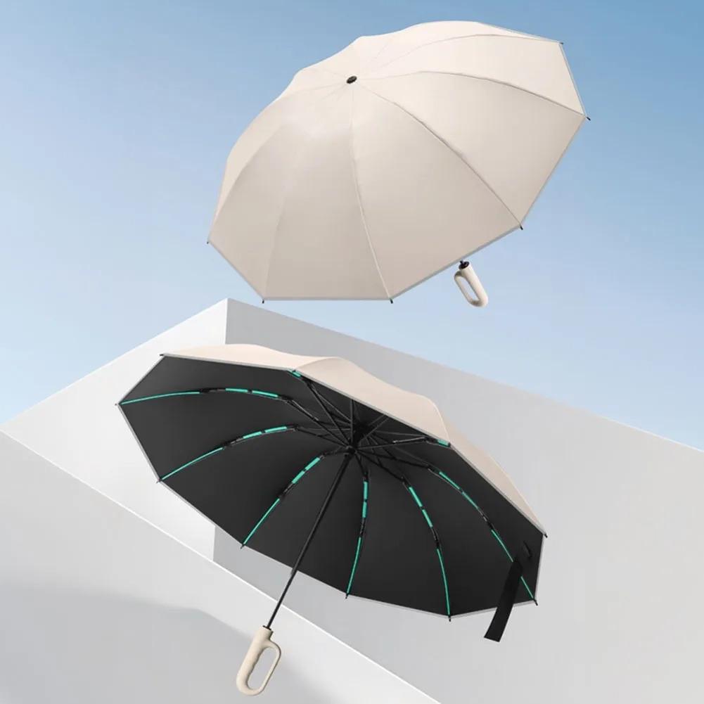 Large Folding Umbrella Automatic Open Close with Loop Handle for Rainy Days Outdoor Waterproof Steel Vinyl Unisex Green Compact Windproof