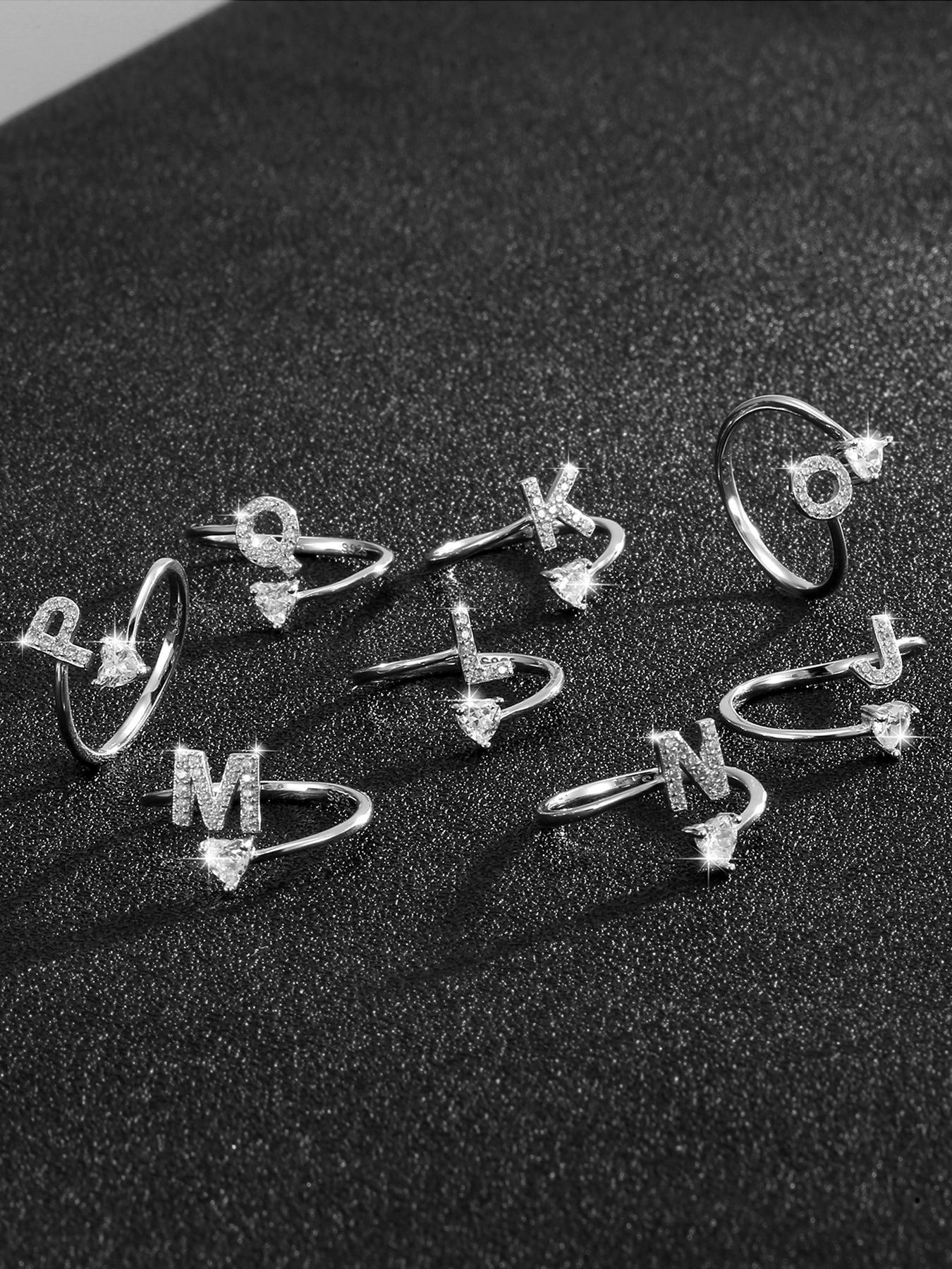 S925 Sterling Silver Letter Design Artificial Zircon Decor Cuff Ring, Fashion Jewelry for Party, Daily Decor, Trendy All-match & Exquisite Jewelry for Gift