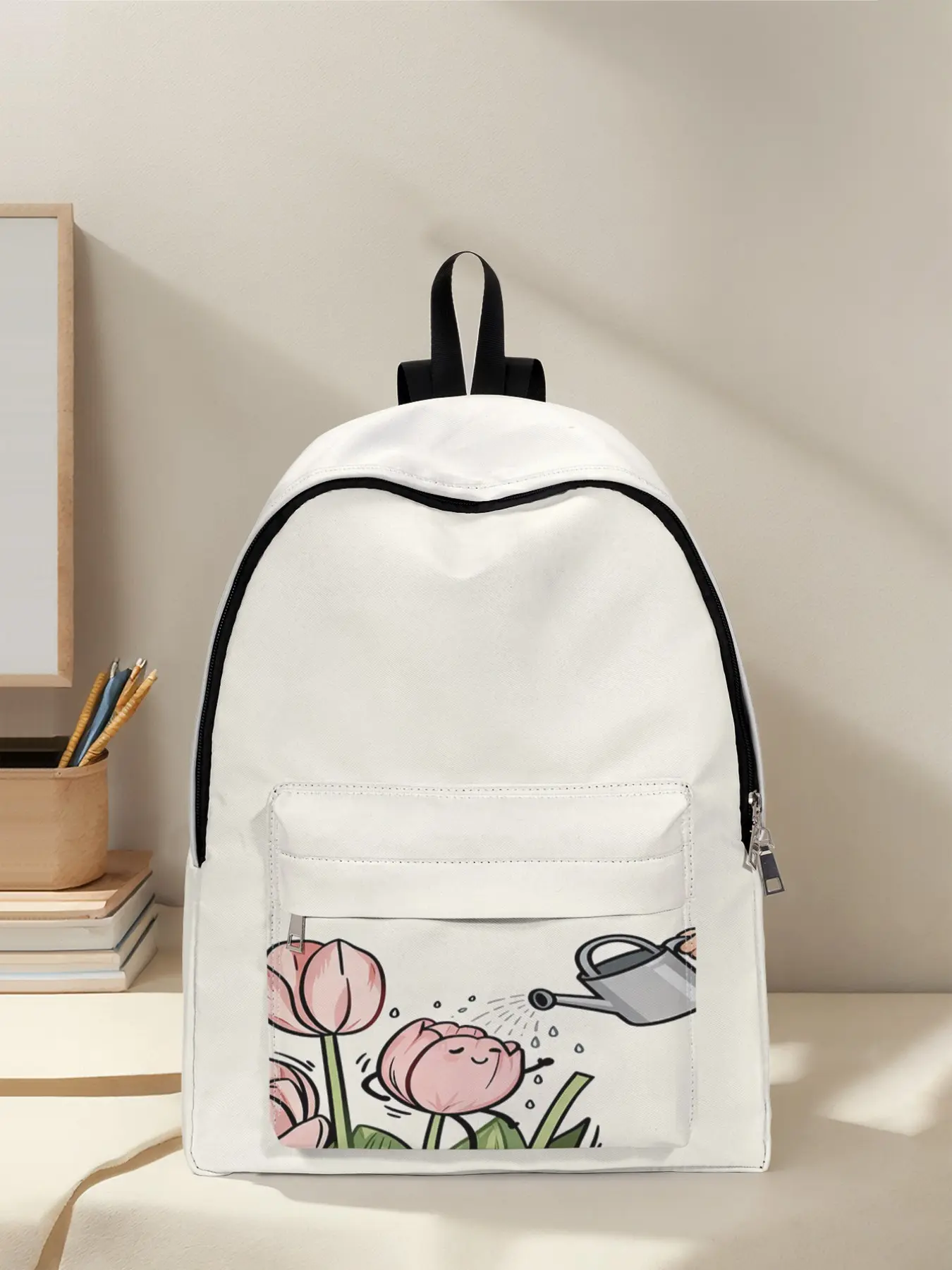 Tulip Print Backpack, Fun Design, Fashionable Daily Use, Spacious Storage, Ideal for School, Business Trips, Travel