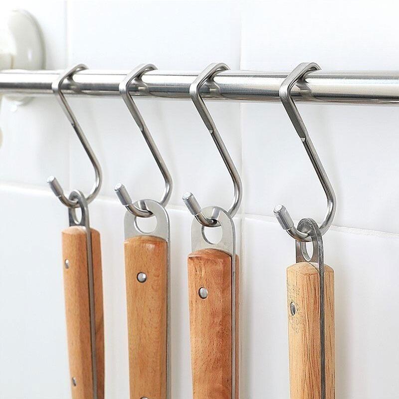 Heavy-Duty Wall Mount Hooks, No Drill Adhesive Hangers for Kitchen Bathroom Office, Rustproof Double Hooks for Utensils Keys Decor, Door & Cabinet Storage Solution