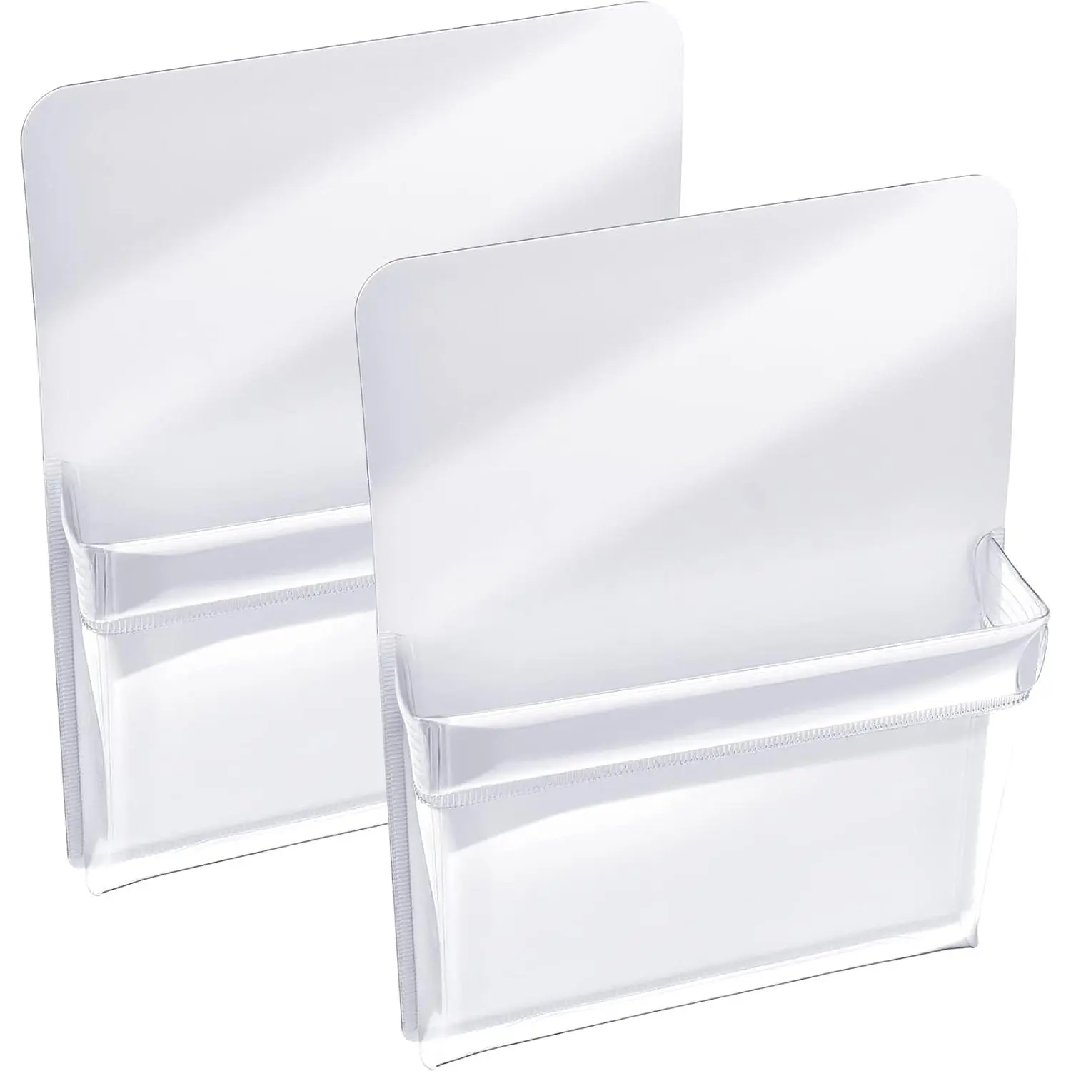2-Count Plastic Pouch Pockets - Easy-Attach Storage Desk Organizer, Dry Erase Marker Holder for Whiteboard, Metal Surfaces (Refrigerator, Locker) for Classroom