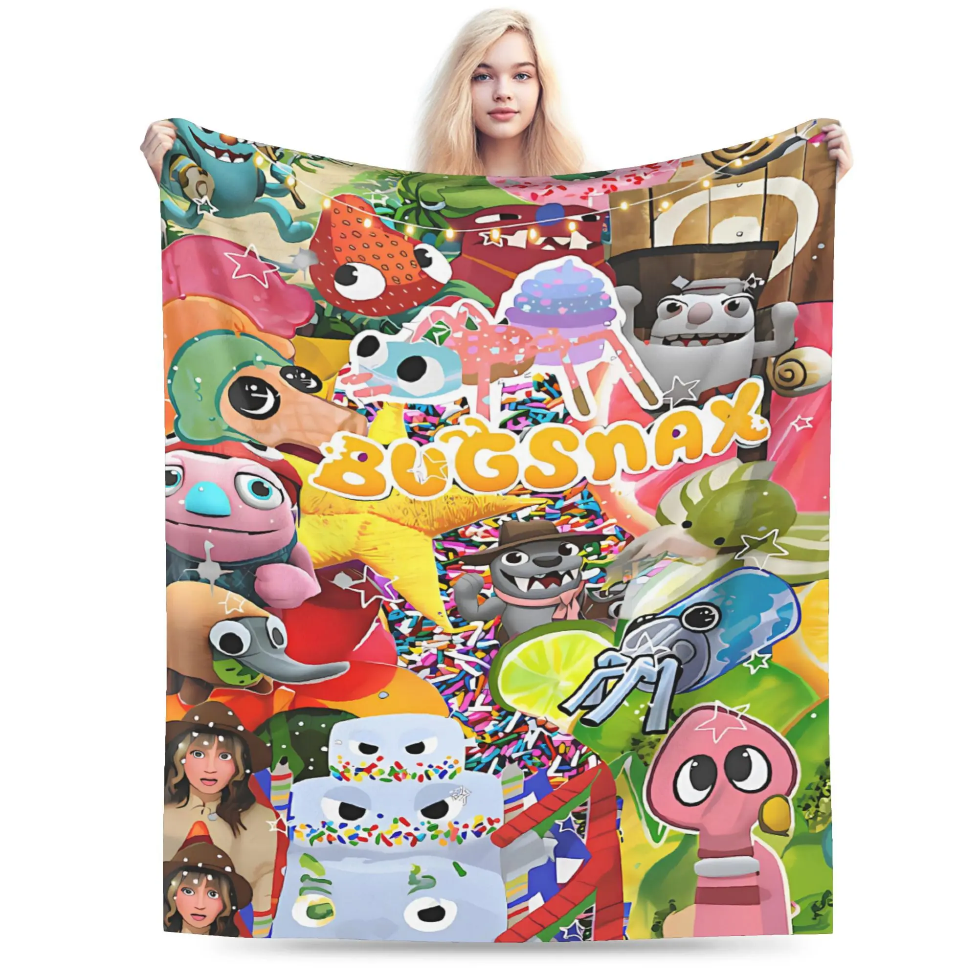 [JT] A Bugsnax-style plush blanket, visually striking and full of personality, perfect for sofas, beds, cars, and offices. Ideal for travel and camping, and a comfortable blanket suitable for all seasons