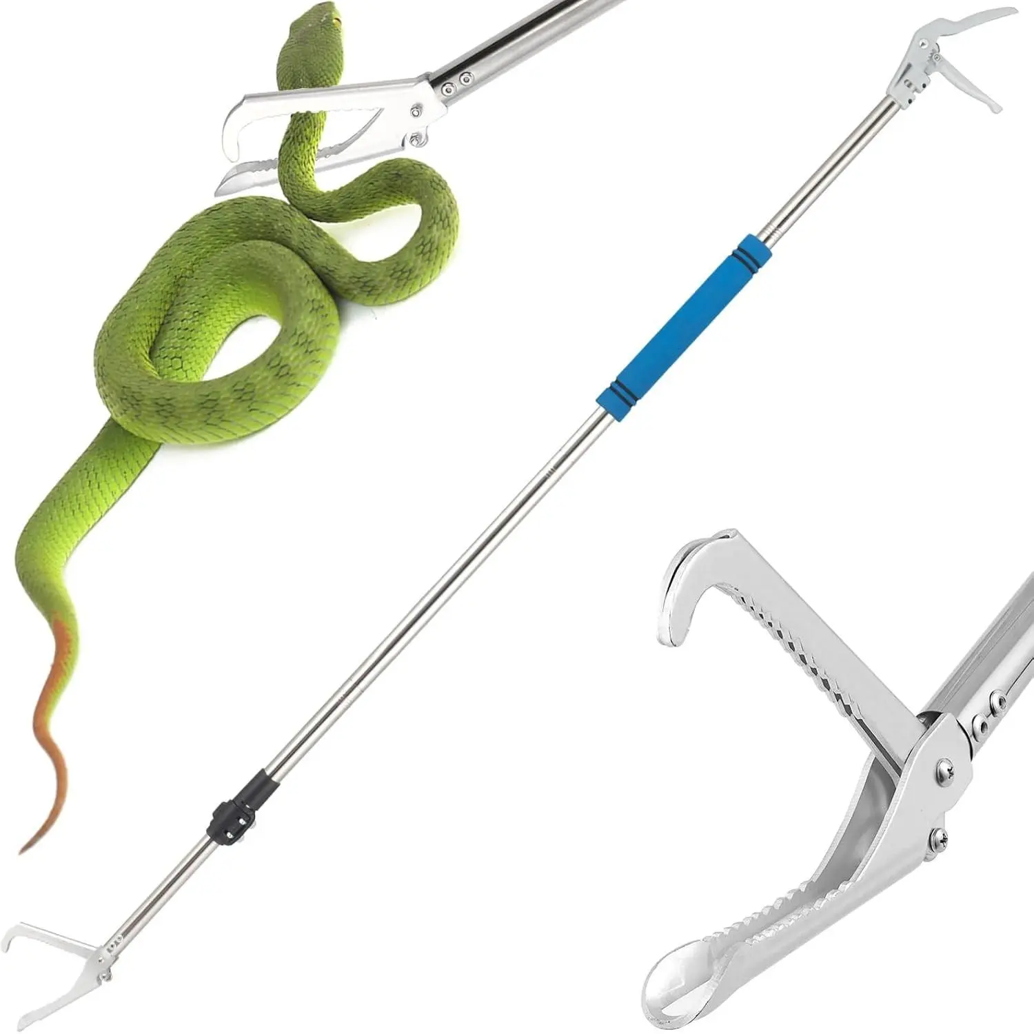 69" Heavy Duty Snake Grabber Tongs, Stainless Steel Wide Jaw Reptile Catcher with Sponge Handle for Rattlesnake