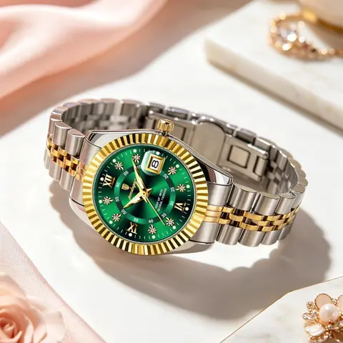 Women's Round Quartz Watch, Water-Resistant Elegant Fashion Wristwatch for Party & Everyday Wear, Gift Box Included
