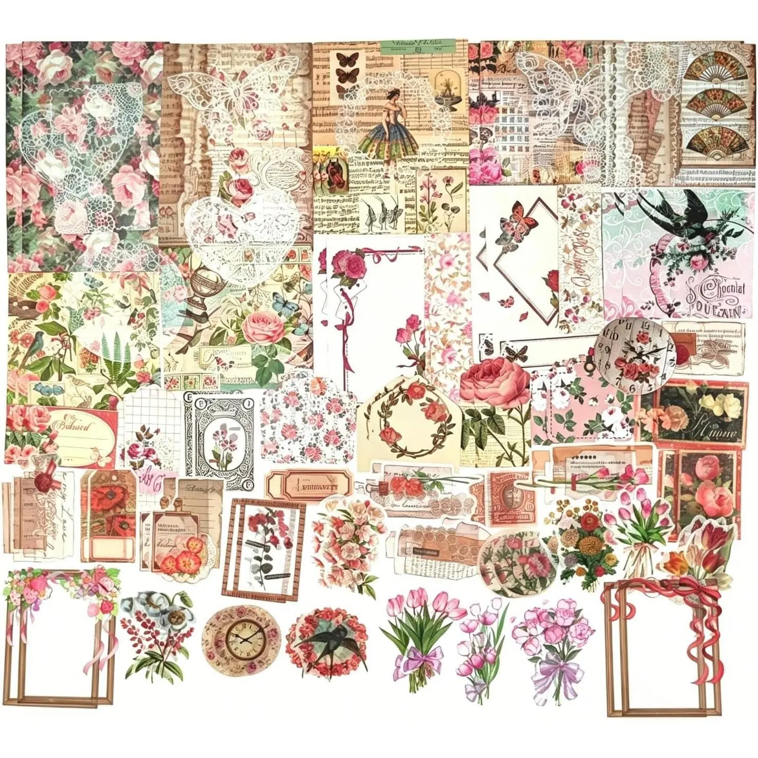 100-Count Modern Ephemera Pack, Scrapbook Supplies Kit with Sticker Paper for Junk Journal Planners, Collage Crafts, Decoupage Albums