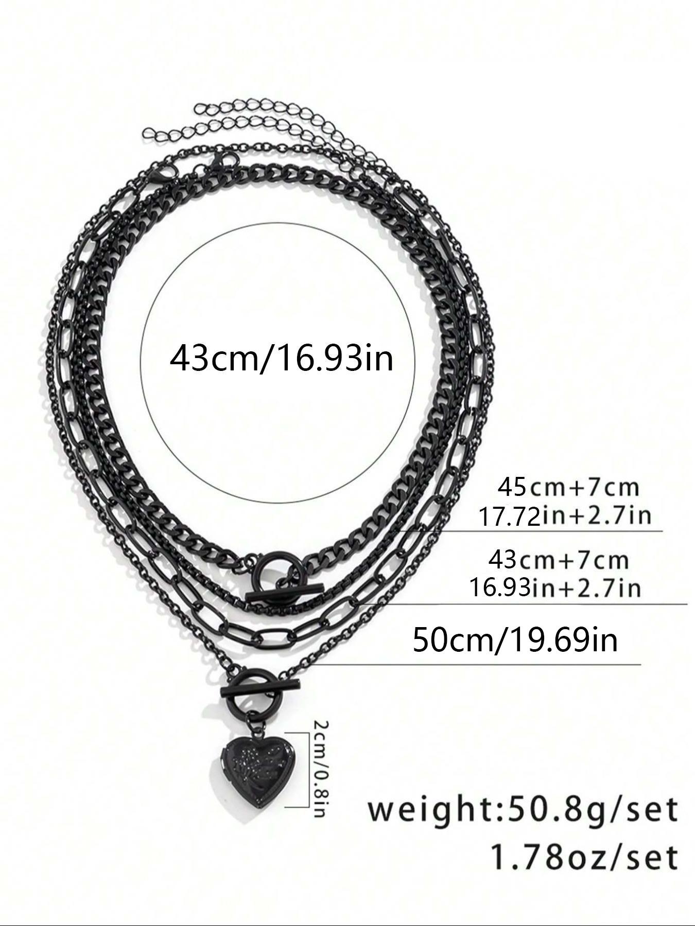 Women's Punk Style Heart Design Pendant Necklace & OT Buckle Chain Necklaces, 4 Counts Fashion Charm & Chain Necklaces, Gothic Mystery Jewelry, Trendy Goth Jewelry for Birthday Gift