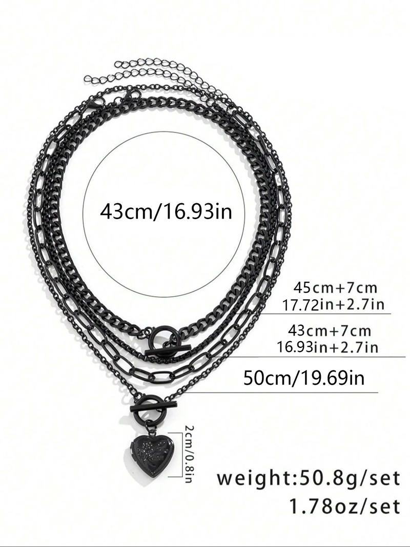 Women's Punk Style Heart Design Pendant Necklace & OT Buckle Chain Necklaces, 4 Counts Fashion Charm & Chain Necklaces, Gothic Mystery Jewelry, Trendy Goth Jewelry for Birthday Gift