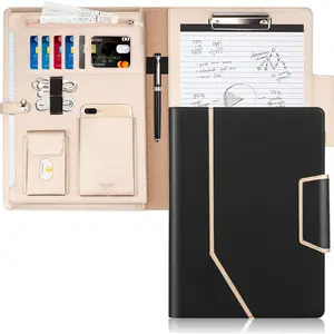 Executive Business Conference Folder, A4/Letter Size Padfolio with Clipboard, Document Sleeve & Card Holders, Black