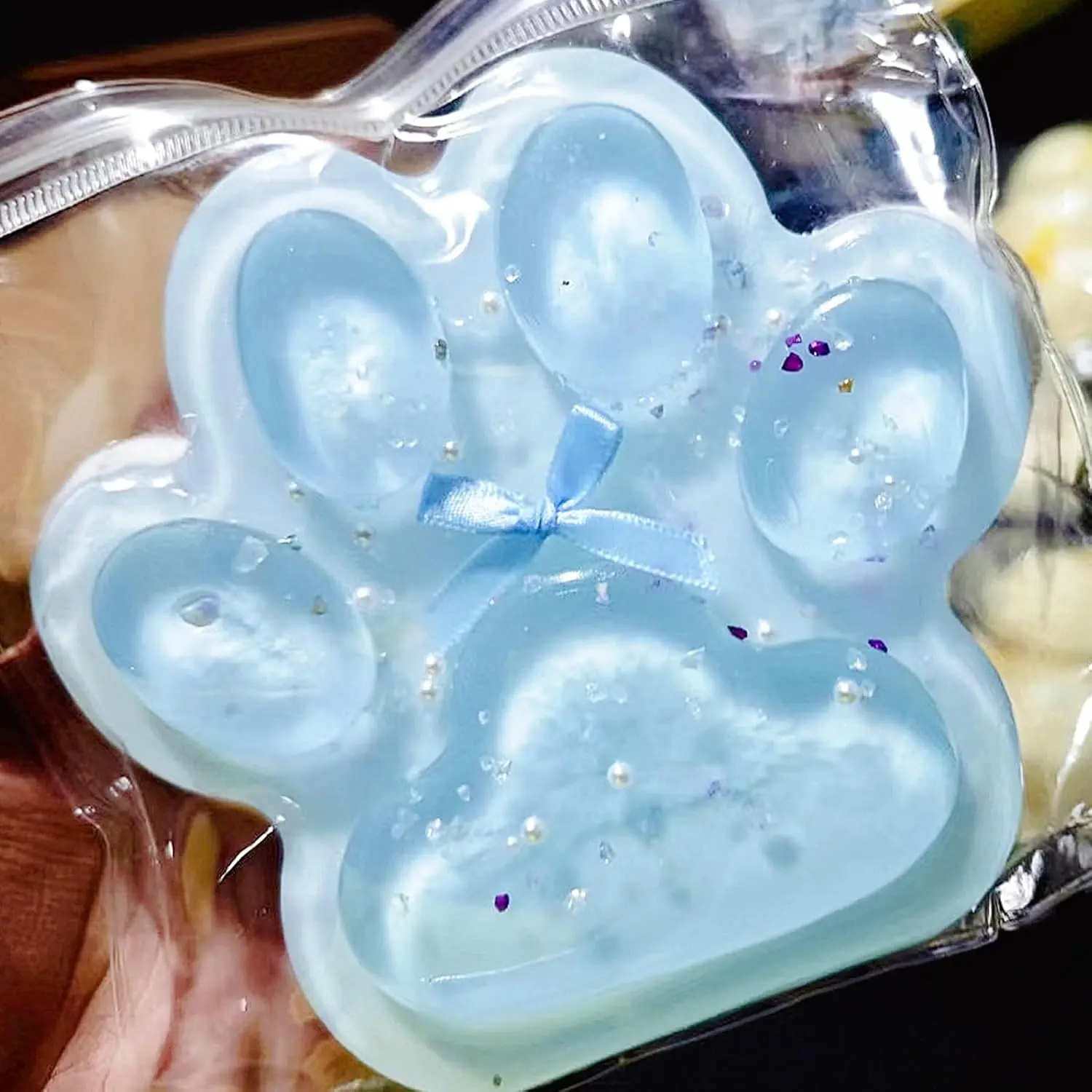 Taba Giant Furry Cat Paw Squishy Toy (Clear-Blue) - Unisex 12+ Years, Non-Sticky Cloud-Like Texture, Hidden Balls, Stylish Design, Therapeutic Anxiety Relief, Stress Reliever, Mood-Boosting Desk Decor, Fidget Toy