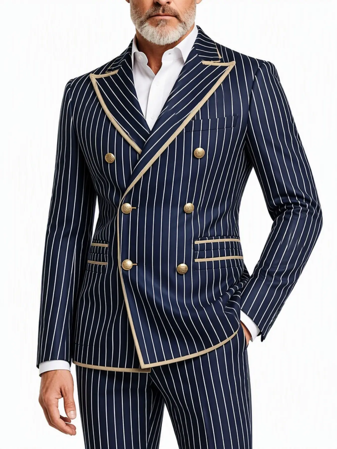 Ainwear Men's Satin Lapel Graphic Print 2 Piece Suit, Double Breasted Blazer Jacket & Dress Pants, Formal Wedding Tuxedo