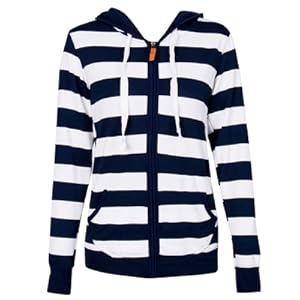Women Plain Zipper Spring Hoodie Striped Hooded Jacket