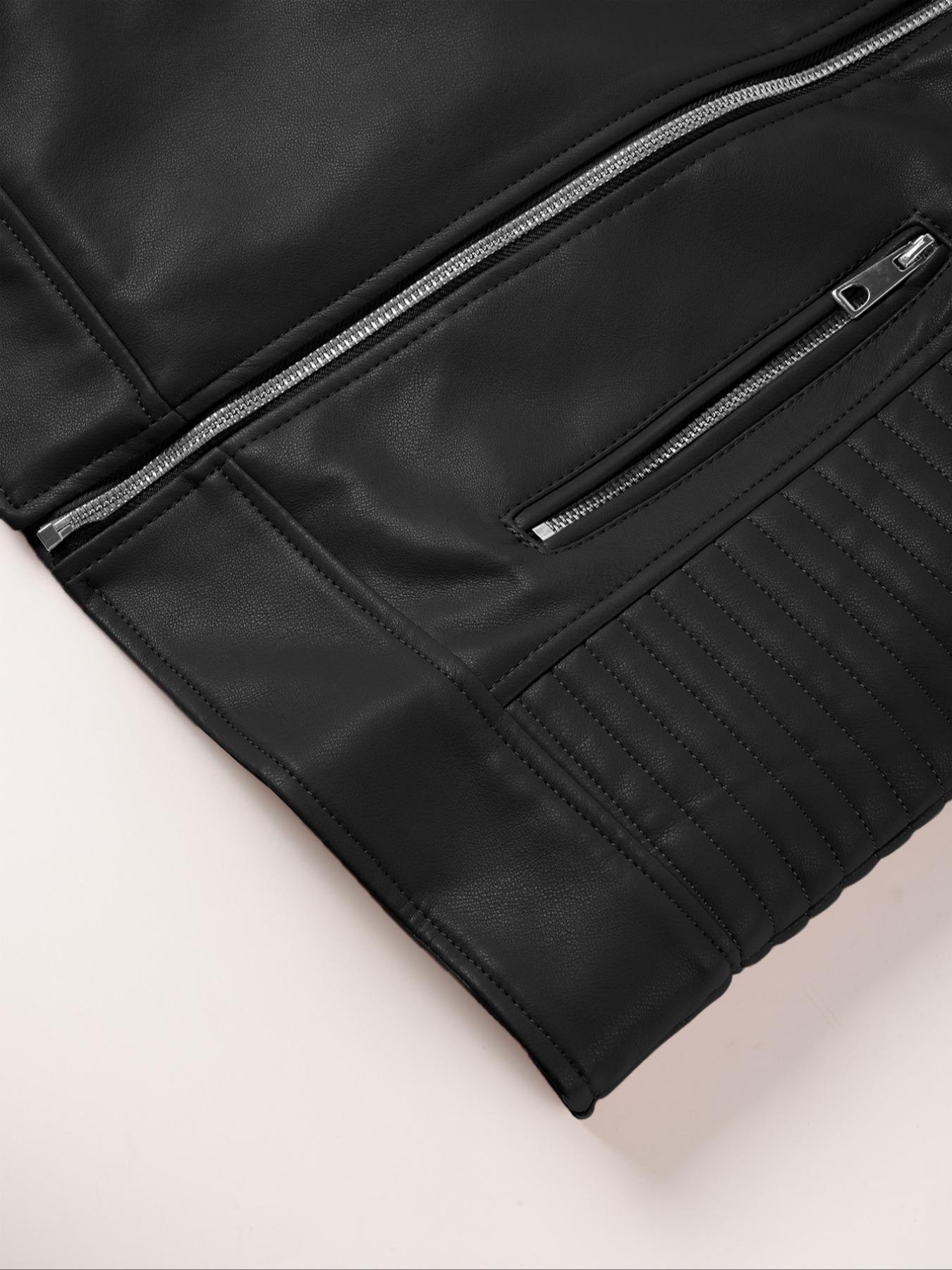 Women's Plus Size Plain PU Jacket with Zipper, Coats, Casual Fitted Outerwear for Spring & Fall