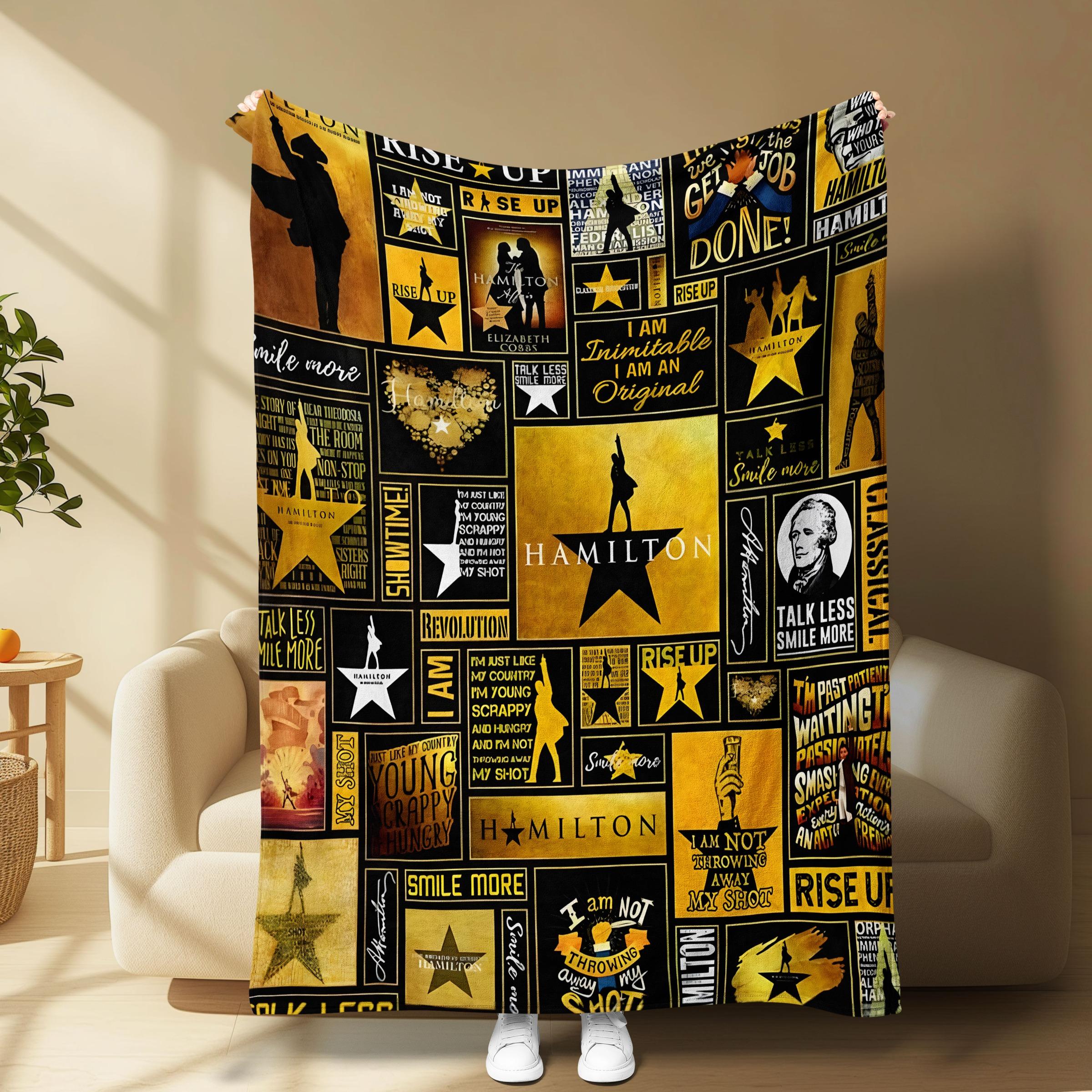 Hamilton Musical Fan Soft flannel throw blanket, Classic Quotes & Silhouettes Design slogan print blanket, Perfect for Bedroom Decor & Air Conditioning Rooms