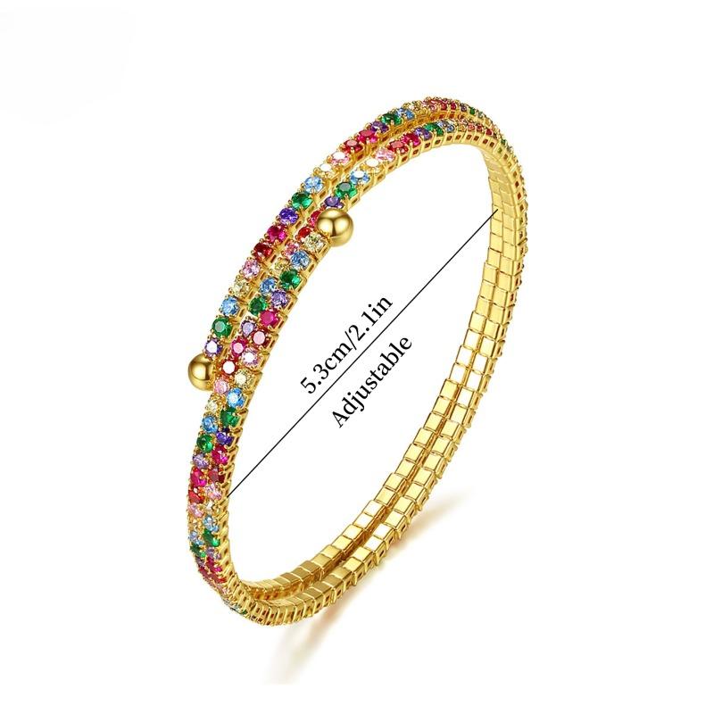 Elastic Copper 14K Gold Plated Open Bracelet Women's Exquisite Colorful Zircon Wrapped Bnagle Bracelet Fashion Party Jewelry Christmas Gift Elastic Copper 14K Gold Plated Open Bracelet Women's Exquisite Colorful Zircon Wrapped Bnagle Bracelet Fashion Party Jewelry Christmas Gift