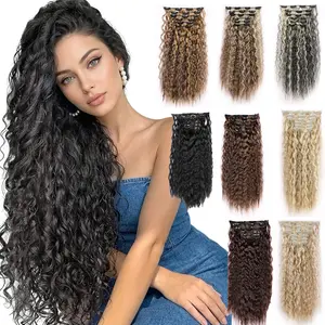 22-Inch Kinky Crimped Clip In Hair Extensions for Women, 6PCS Textured Synthetic Hair Extensions, Natural Looking Volume & Length, Easy Install Full Head Hair Pieces with Styling Accessories Long Curly Ponytail lightweight individual