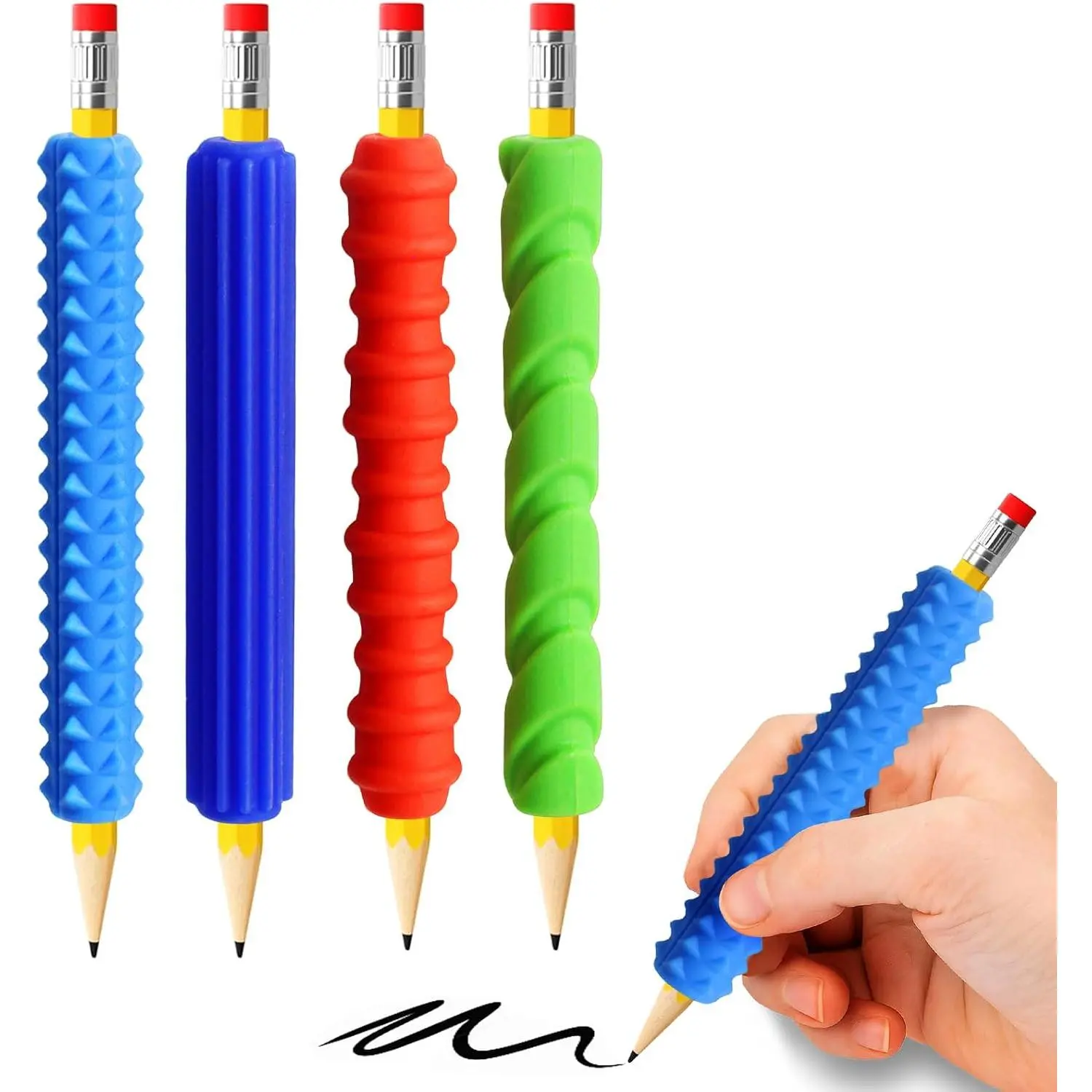 Pencil Grips, 4-Pack Textured  Sleeves for Mechanical Pencils, Sensory Fidget  Tool for  and Adults, Quiet Fidget Tools for Classroom Focus,   (Colorful)