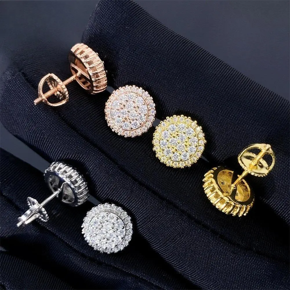 IH Iced Out 10.5mm Round Cluster Halo Stud Earrings 18K Gold Plated Natural Sri Lanka Zircon Hip Hop Miami Italian Mexican Luxury Unisex