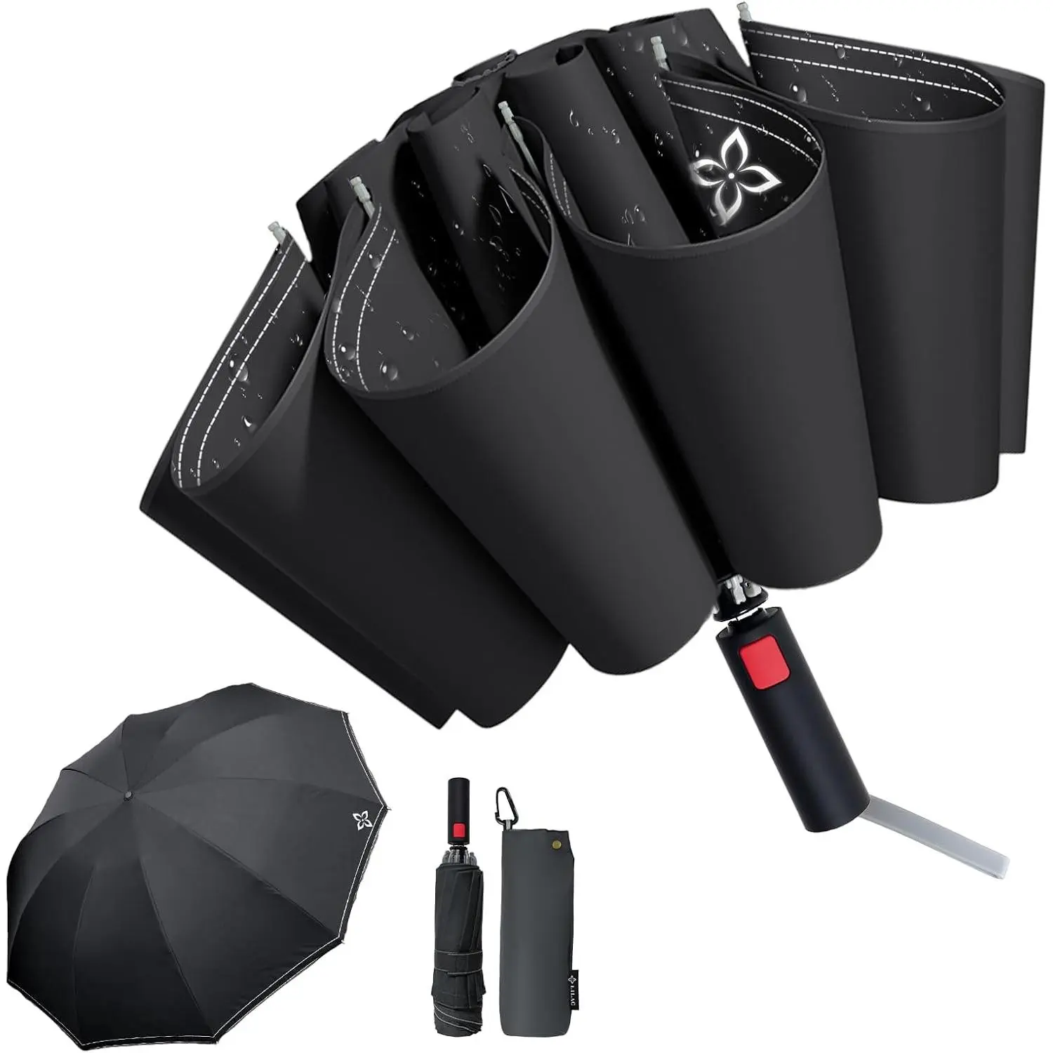 Large Travel Inverted Umbrella, 55" 10 Ribs Windproof for Rain & Sun, Reverse Auto open/close Compact Portable for Men, Reflective Thread for Night