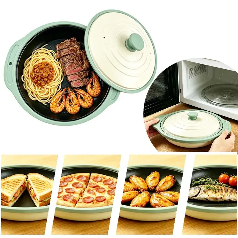 1pc Microwave Grill Pan, 1.1L/37oz Oval Multi-Functional Baking Pan, Smokeless Grills, Smoke-Free, Ideal for Home, Dorm, Office, Travel, Baby Food