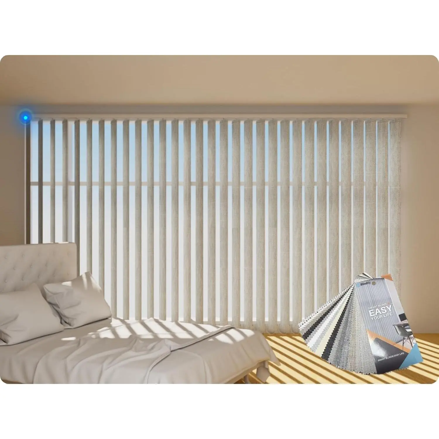 Motorized Blackout Vertical Blinds for Sliding Doors with Smart Remote Control, Fabric Sample Available
