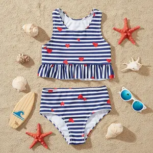 2026 new children's split swimsuit girls striped quick-drying swimsuit cute girl high waist bikini