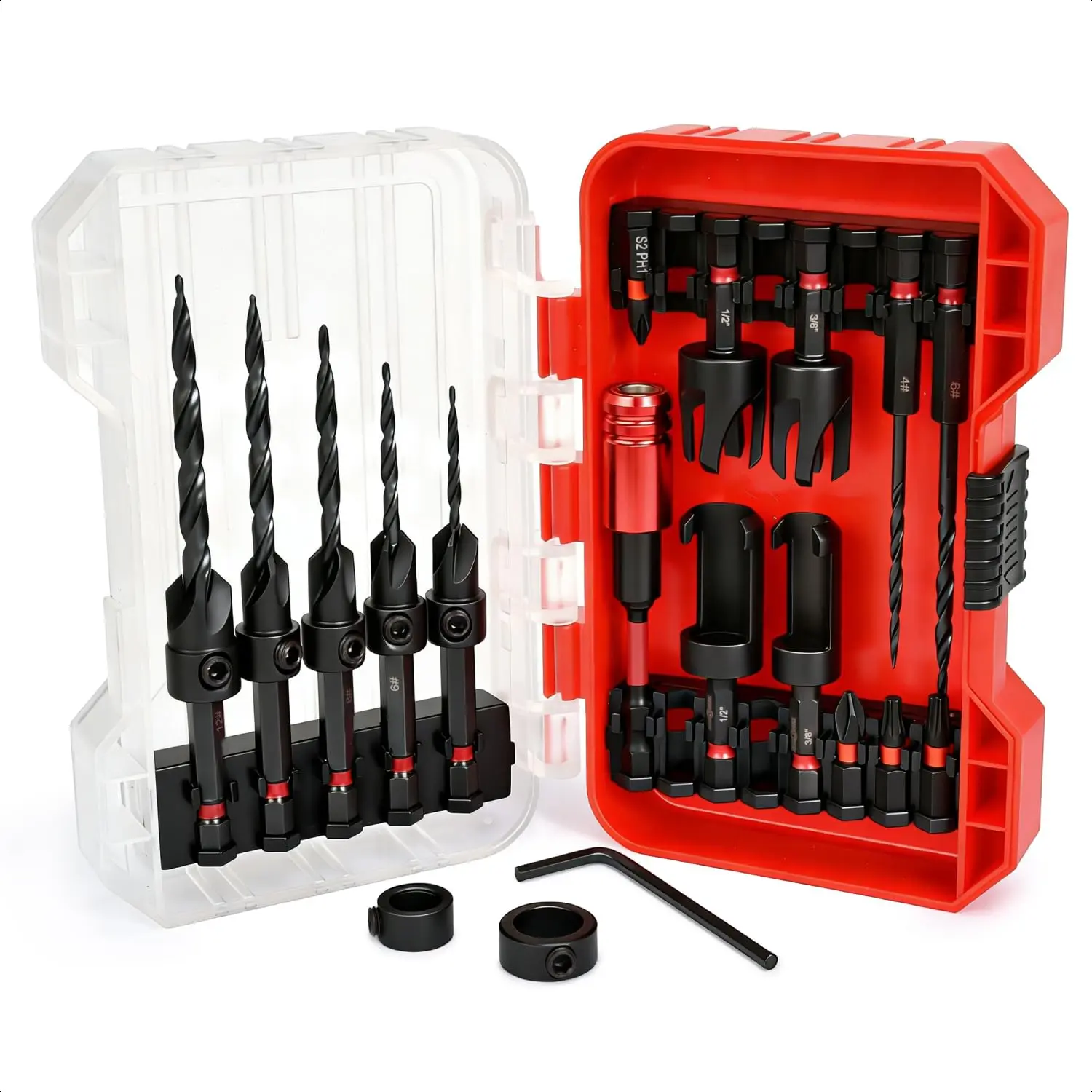 Countersink Drill Bit Set, 19 PCS Tapered Drill Bits Counter Sink Drill Bit with 4PCS Wood Plug Cutters, 1PC Magnetic Extension Bit Shaft for Woodworking