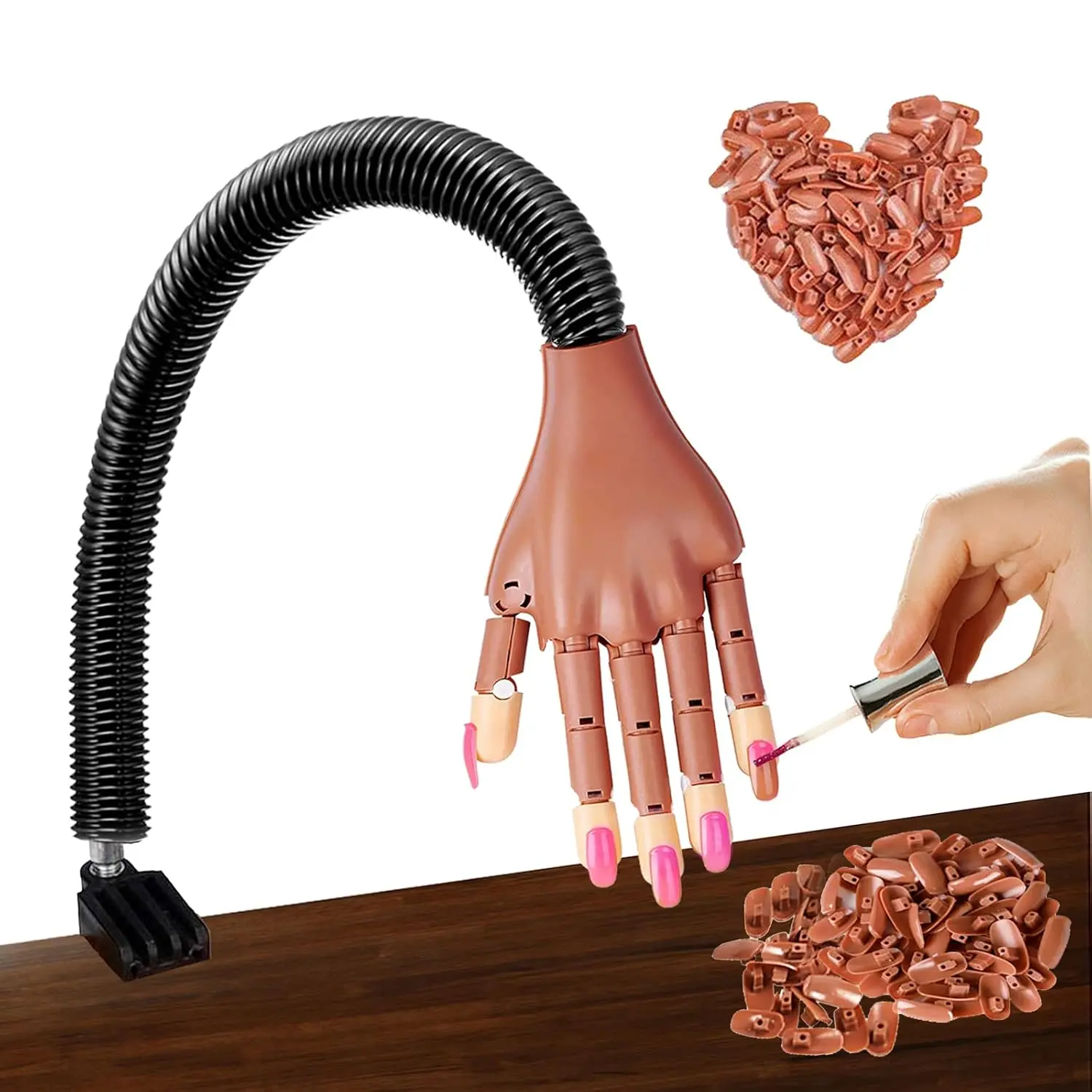 Magnetic Practice Hand for Acrylic Nails - Detachable Flexible Fingers with Desktop Clamp Stand, 100 Refill Nail Tips, Training Hand Kit for Beginners & Salon