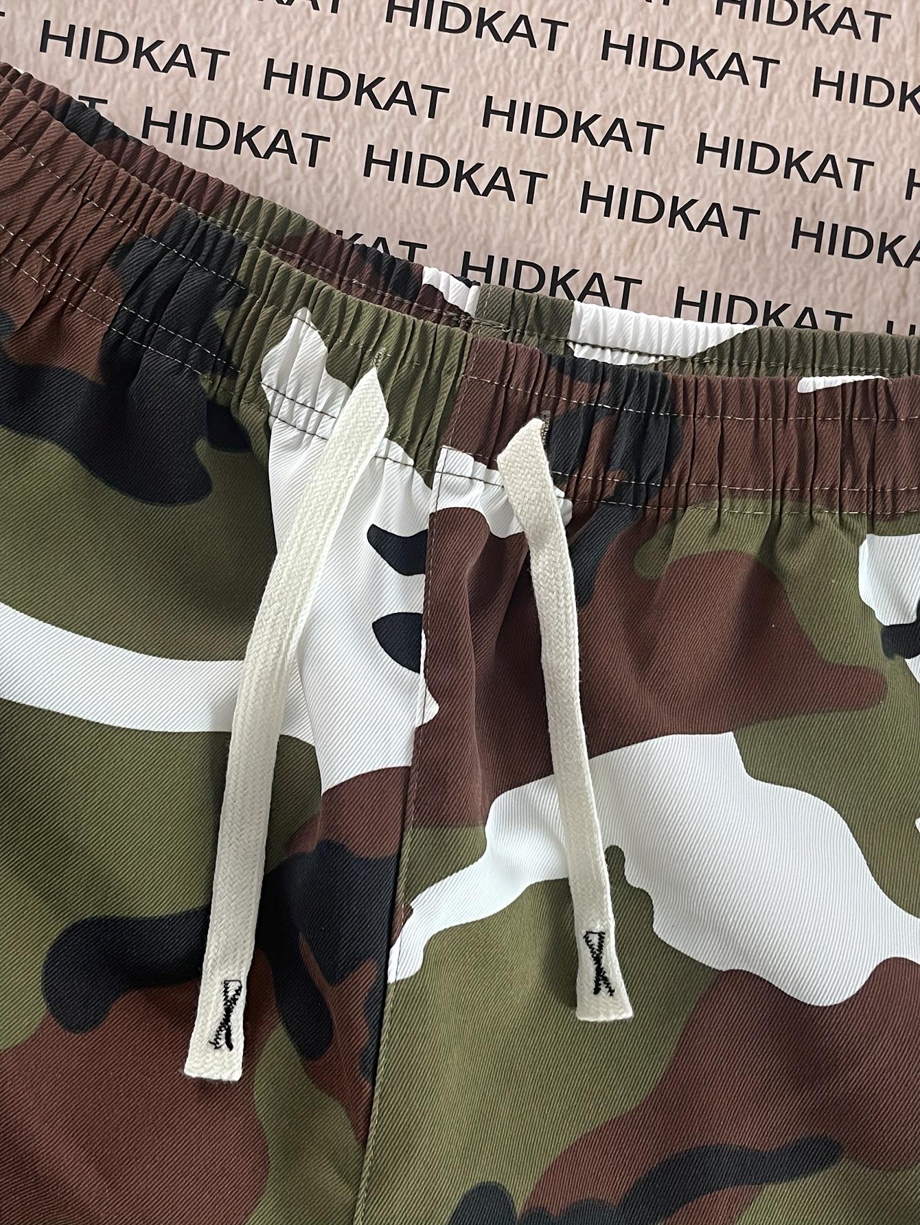 Men's Summer Camouflage Cargo Shorts - Elastic Drawstring Waist & Multiple Pockets, Durable Non-Stretch Regular Fit for Casual/Outdoor Wear