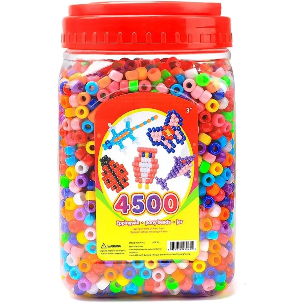 2.5 lb Wholesale Large Pony Beads (6x9 mm) Bucket, Easy Storage Beads Bulk, Over 4500 Pony Bead for  Making, Crafts
