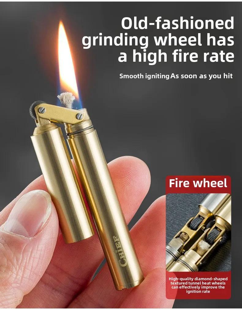 Vintage Nunchaku Design Kerosene Lighter Novelty Cool Gadget Copper Stainless Steel Portable Mini Igniter Aesthetic Unusual Gifts For Men Women Boyfriend Adult Decompression Toys Gift Box Packaging (Without fuel)