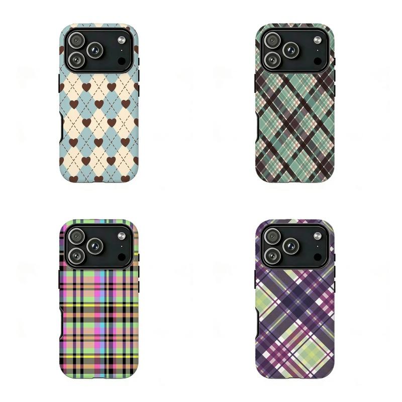 Y2K Heart Argyle Phone Case Cute Preppy Pattern,Compatible for iPhone 16 15 14 13 12 11 17Pro Max,for Samsung S25 S24 S23 S22 Ultra,Durable Dual-Layer design phone cover,Perfect Gift for Her