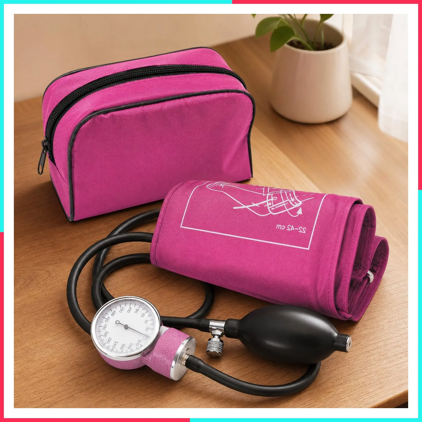 Aneroid Sphygmomanometer – Manual Blood Pressure Cuff with Universal Cuff 8.7-16.5" and D-Ring – Carrying Case Included – Pink – Stethoscope Not Included
