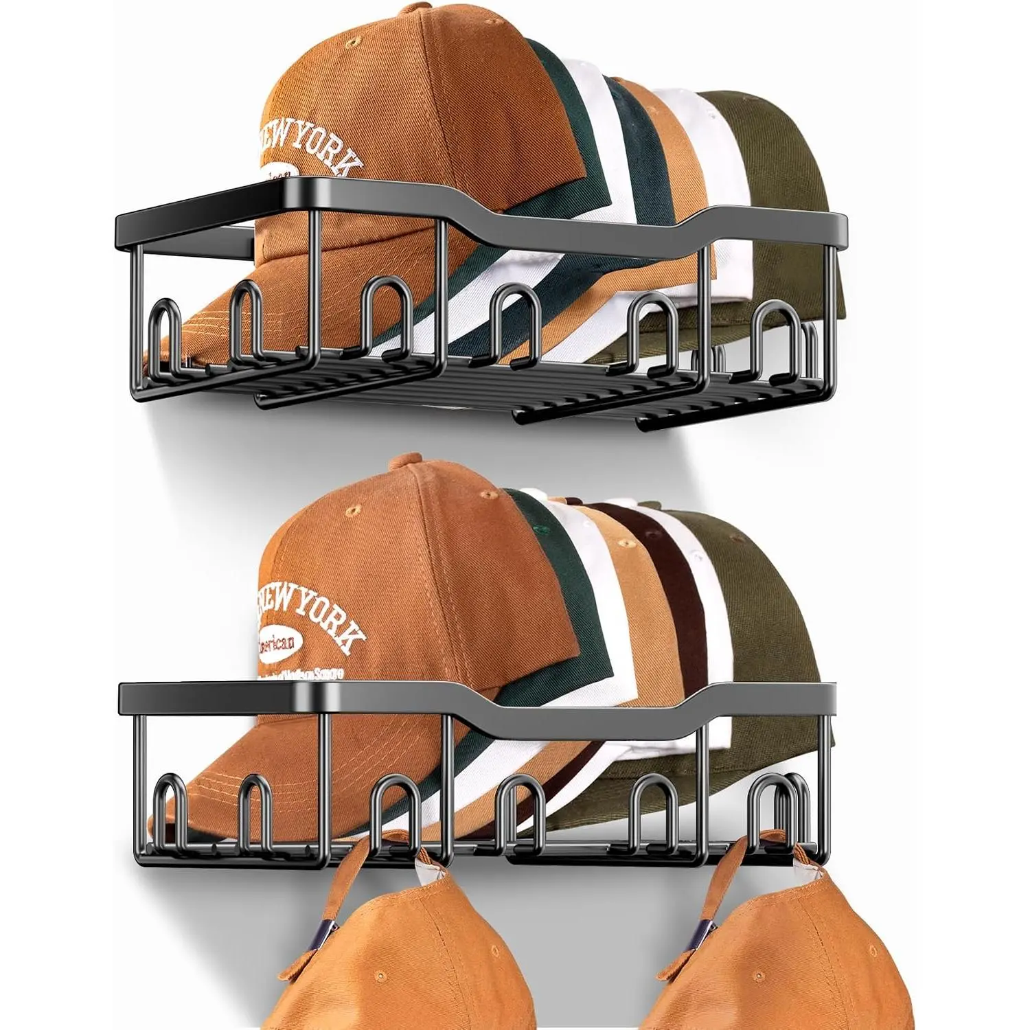 Metal Hat Racks for Baseball Caps Wall Hat Organizer Fit 24 Caps Holder, 2 Packs Sturdy Wall Mounted Hat Storage Organizer, Black