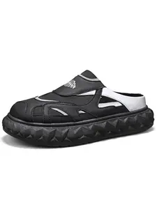 Men's Closed-Toe Slippers, Breathable PVC Leather, Casual Summer Footwear, Medium Width, Less Than Ankle Height, Solid Pattern