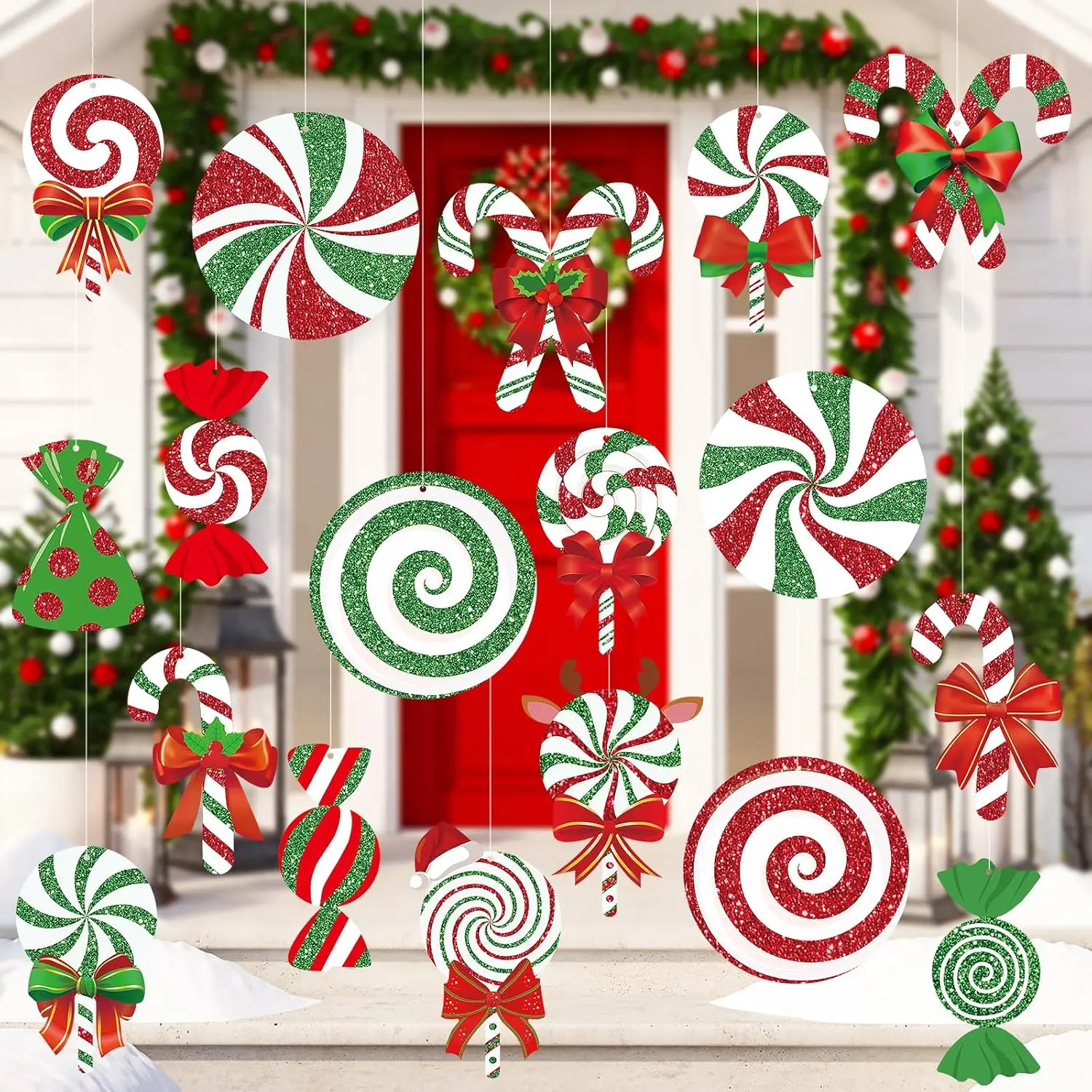 18 count Candy Christmas Decorations Outdoor Large  Candy Cane Paper Ornaments Merry Xmas Peppermint Signs Decor Double Sided Printing for Outside Yard Tree Indoor  Office Winter Holiday Party