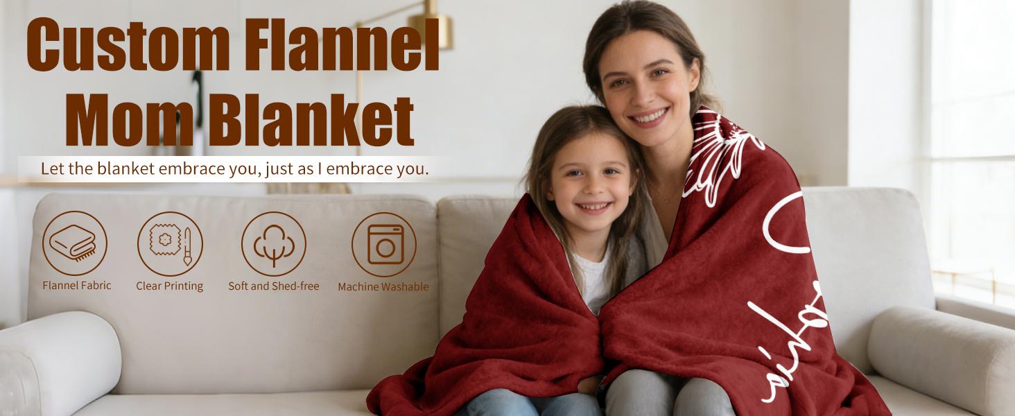 Gifts for Mom, Mothers Day Blanket Gifts, Custom Blanket with Name and Birth Month Flowers, Personalized Birthday Gifts for Mom Grandma from Son Daughter