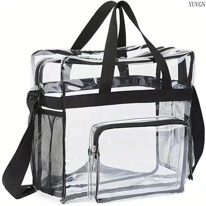 Clear PVC Stadium Approved Tote Bag Multi Purpose Transparent Handbag Portable Lunch Pouch For Events Daily Camping