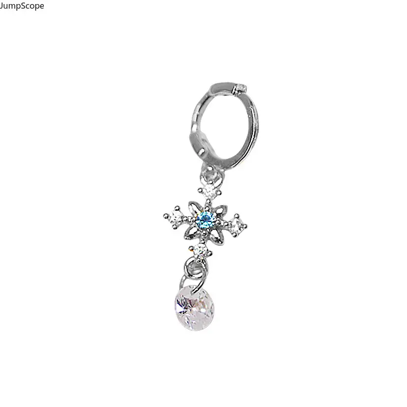 Blue Cubic Zirconia Huggie Hoop Earrings Set, 2 Styles Halo Round CZ & Cross Snowflake Dangle Drop Hoop Earrings Vintage French Elegant Shiny Silver Cartilage Ear Buckles Women Trend Cross-Border Stackable Statement Jewelry