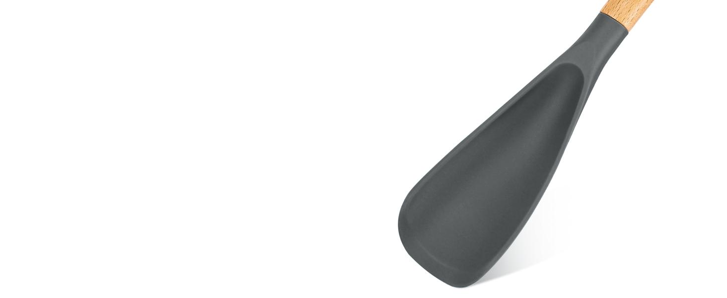 Cooking Spoon for Nonstick Cookwares, for Cooking and Serving Sturdy BPA-Free Matte Silicone, Wood Handle Spoon for Mixing, Scoop, and Scrape (Black & Grey, 11.4 inch)