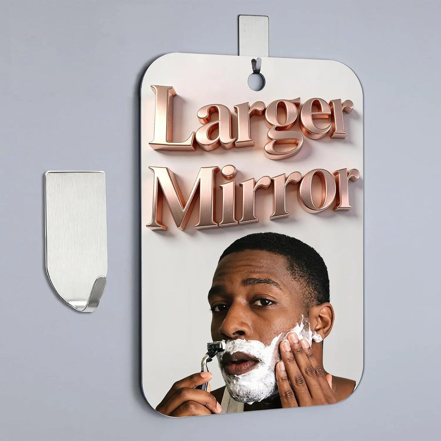 Shower Mirror Fogless for Shaving,(Medium 8x6 Inch) Anti Fog Shaving Mirror Holder NO-Drilling, No Fog Free ,Small Wall Mounted Bathroom Accessories Camping  with Hook