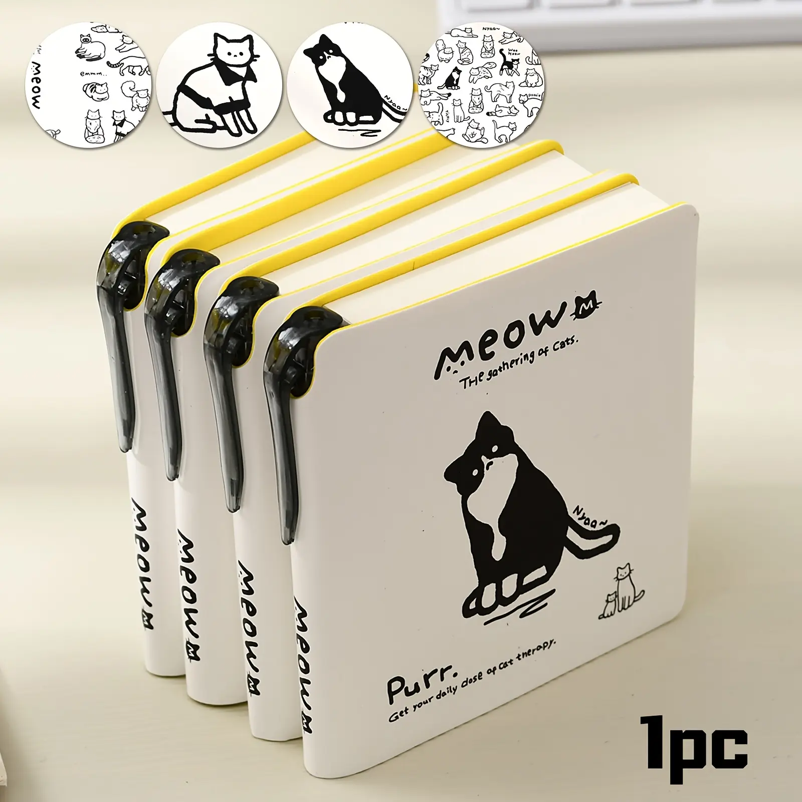 1Pc Cute Cat Doodle Pocket Notebook With Matching Pen 4 Styles Soft Faux Leather Blank Portable Journal Thick Pages Fit Markers Planner Stationery Gift For Students Teachers School Back To School Travel Diary Office Daily Notes Holiday Present Supplies