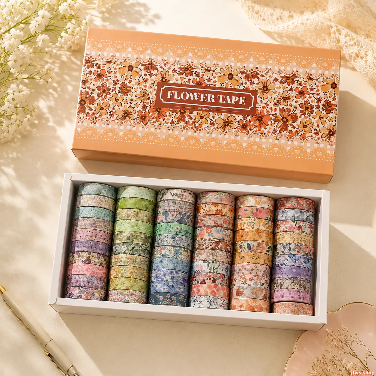 Vintage Washi Tape Rolls - Flower Pattern Paper Crafting Supplies for Bullet Journal, Scrapbooking & Planners - DIY Decorative Accessories for TikTok Shop Back to School