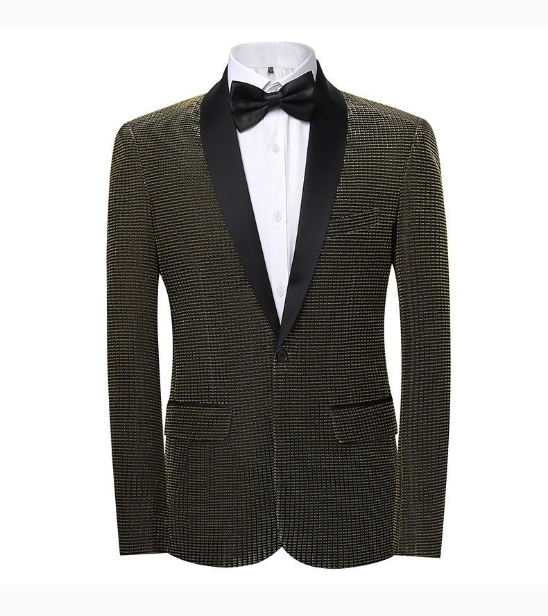 Men's Slim Fit Groom Tuxedo Suit  Korean Style Wedding Blazer & Pants Set, Business Casual Plaid Suit