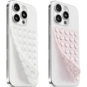 2PCS Silicone Double Sided Suction Cups Smartphone Case Mounts, Phone Accessories, Hands-Free Strong Grip Holder for Selfies and Videos, White Silicone Phone Stand for iPhone and Android Devices, Cellphone