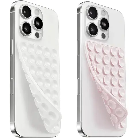 2PCS Silicone Double Sided Suction Cups Smartphone Case Mounts, Phone Accessories, Hands-Free Strong Grip Holder for Selfies and Videos, White Silicone Phone Stand for iPhone and Android Devices, Cellphone