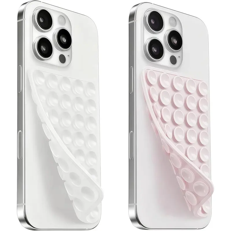 2PCS Silicone Double Sided Suction Cups Smartphone Case Mounts, Phone Accessories, Hands-Free Strong Grip Holder for Selfies and Videos, White Silicone Phone Stand for iPhone and Android Devices, Cellphone